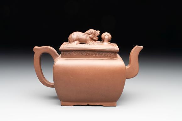 Rob Michiels AuctionsA Chinese Yixing stoneware 'lion and brocade ball' teapot and cover, 19/20th C.