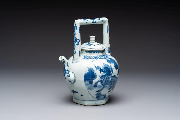 Rob Michiels AuctionsA Chinese blue and white 'Mythical Beasts' wine pot and cover, Transitional period