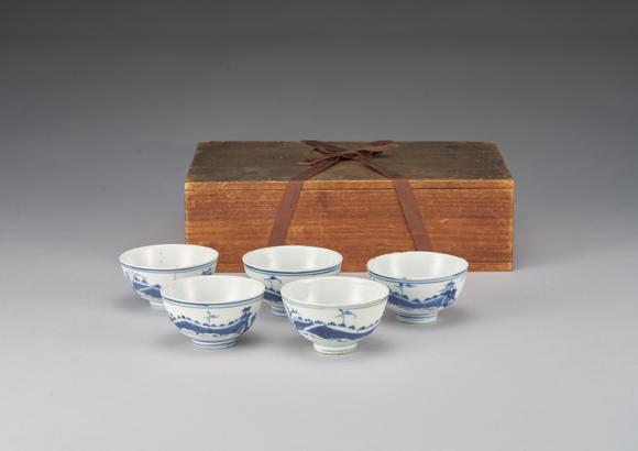 東京中央清 青花山水圖紋煎茶碗5客