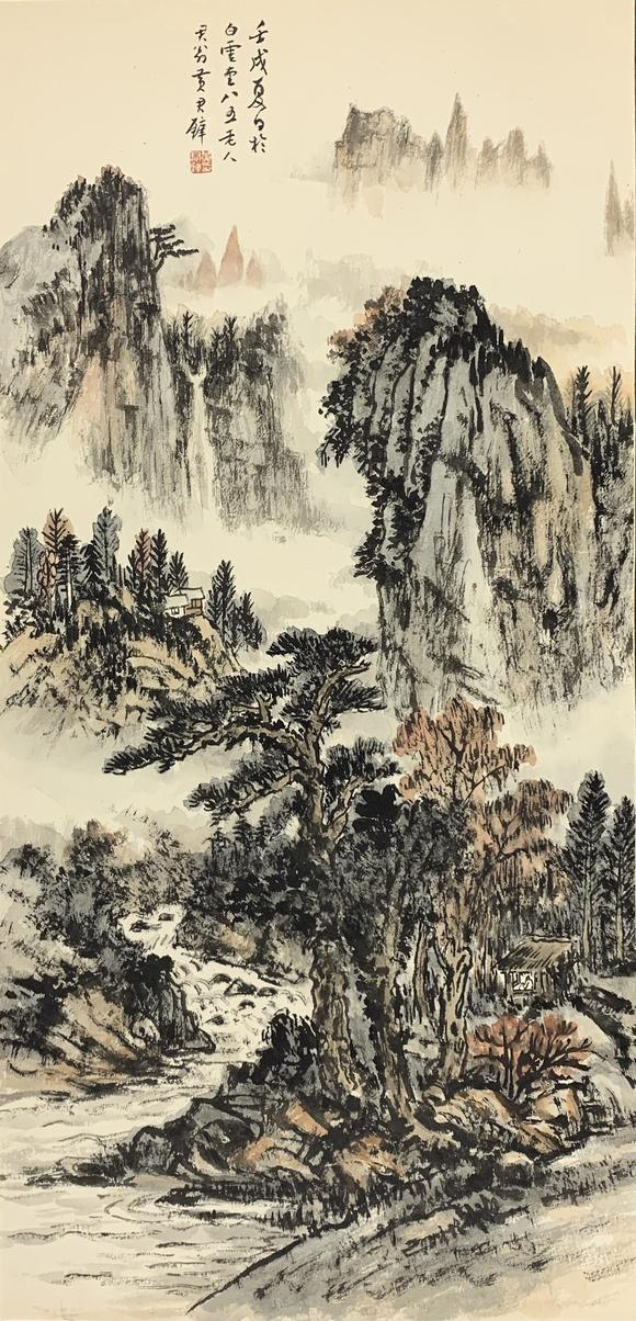 山東瑞蚨興拍賣(mài)層巖松壑 68.5×33cm 紙本設(shè)色鏡心