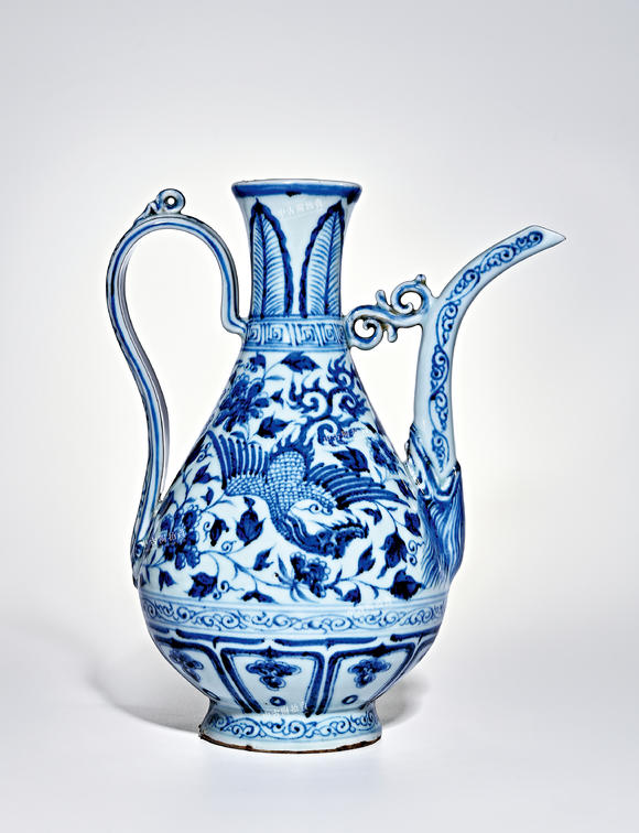 中古陶元 青花鳳穿牡丹紋執(zhí)壺