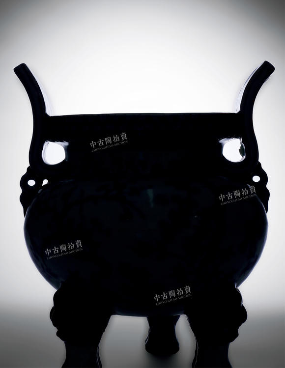 中古陶明永樂 青花松竹梅紋三獸足香爐