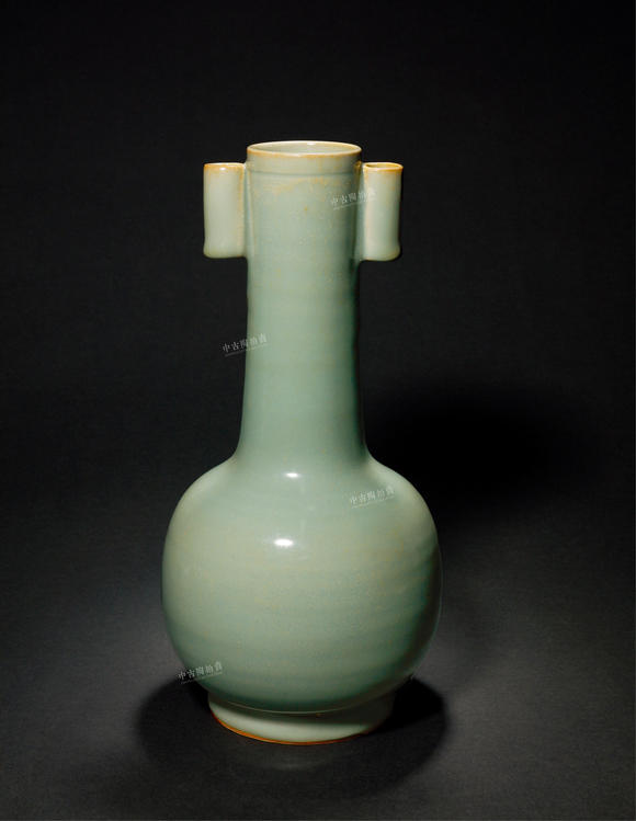中古陶明 龍泉粉青釉貫耳瓶