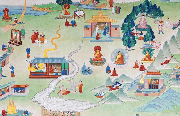 中古陶19世紀(jì) 《菩薩本生如意藤》系列唐卡之釋迦牟尼佛本生故事之十六唐卡