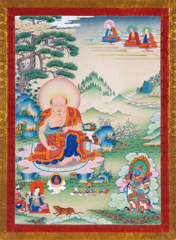 中古陶當代 十八羅漢與四大天王唐卡一套五幅