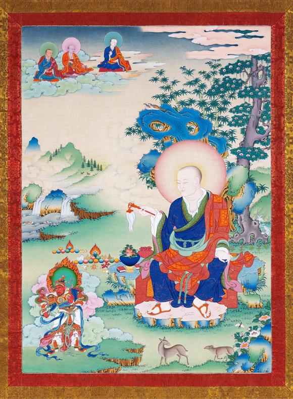 中古陶當(dāng)代 十八羅漢與四大天王唐卡一套五幅