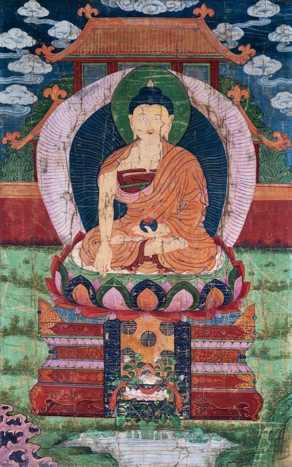 中古陶19世紀(jì) 釋迦牟尼成道像唐卡