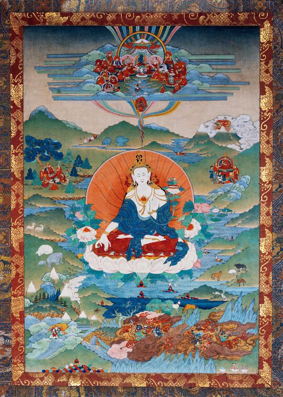 中古陶18世紀(jì) 白文殊師利唐卡
