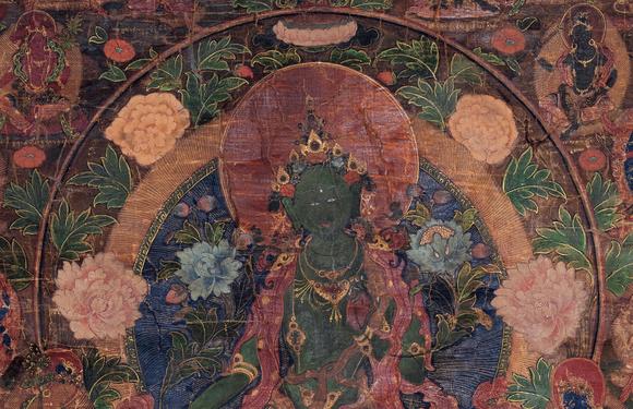 中古陶19世紀(jì) 綠度母唐卡