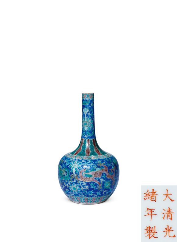 中古陶清同治 粉彩穿花龍紋長頸瓶