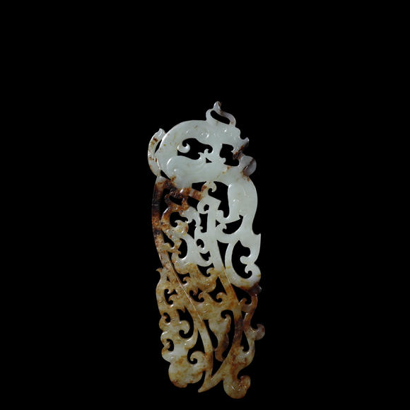 萬領(lǐng)國際漢 白玉鏤雕龍鳳紋佩一對