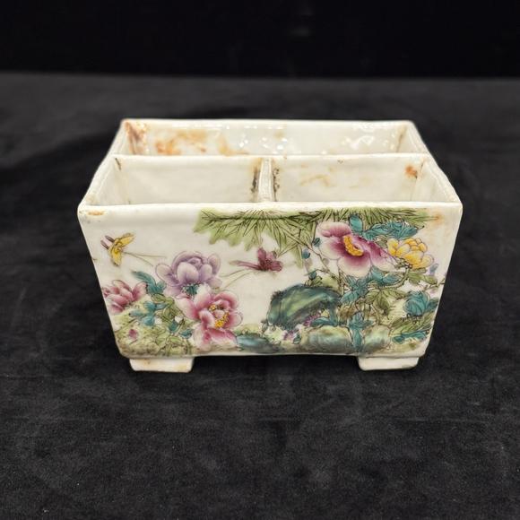 南京十竹齋粉彩花卉紋畫隔碟 淺絳花鳥紋畫隔碟兩件
