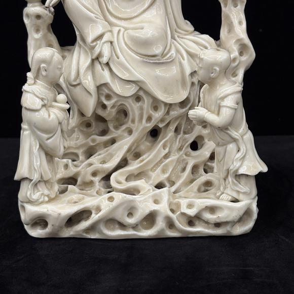 南京十竹齋德化窯善財(cái)童子龍女拜觀音像
