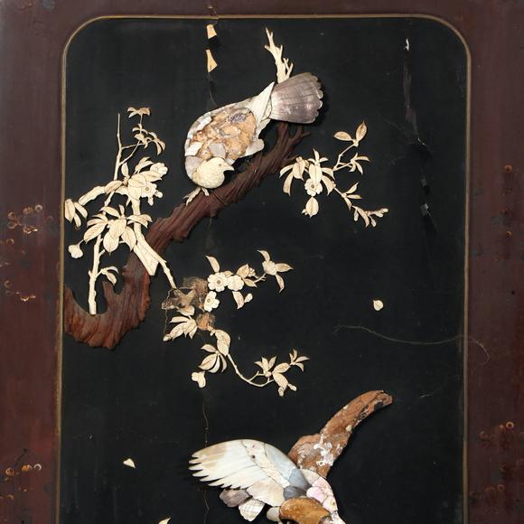 北京億宬木雕龍紋嵌寶花鳥兩扇屏風(fēng)
