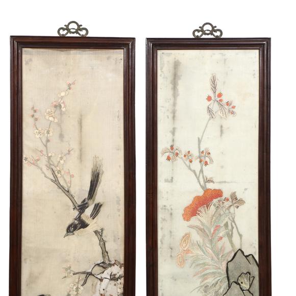 北京億宬湘繡花鳥四條屏（老紅木框）
