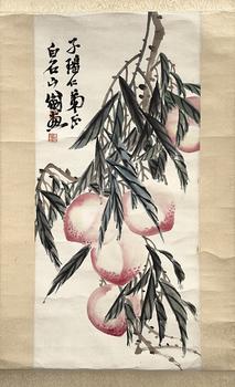 「斉白石」畫(huà) 桃図 軸