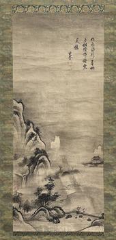 「竺仙梵僊」畫「如雪」賛 古畫 山水図 軸