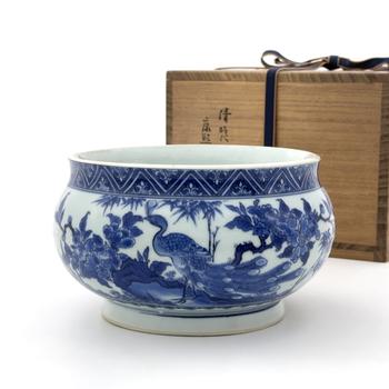 清初 青花 孔雀図 缸