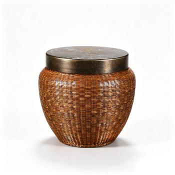 Fine Bamboo Tea Caddy With Bronze Lid