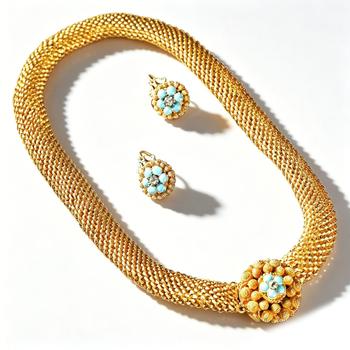 Georgian French Bespoke Etruscan Revival Granulated Gold Parure (Necklace & Earrings)