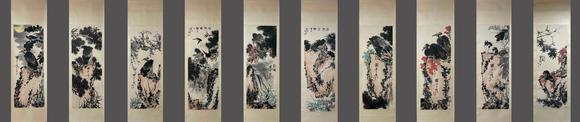 蘭亭古美術(shù)オークション潘天壽 花鳥十屏 立軸紙本設(shè)色