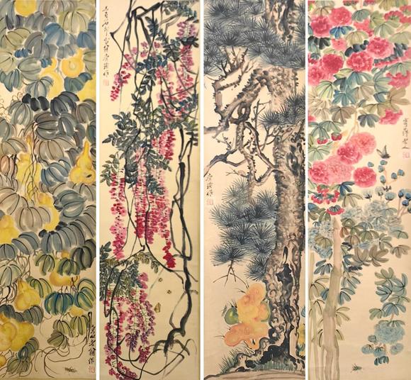 蘭亭古美術(shù)オークション齊白石 繁花 四條屏