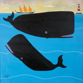 Lot 529 *  STEPHEN CAMPS (B.1957) Playing whales