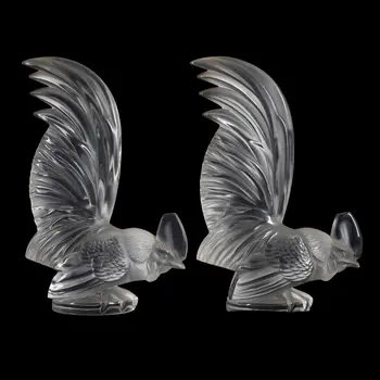 Lalique, France Pair of 'Coq Nain' Mascots