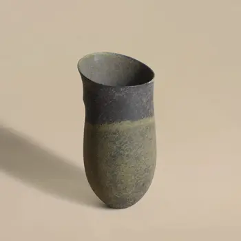 Jennifer Lee (British, b.1956) Asymmetric banded vessel with ridge and tilted rim