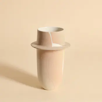 British studio ceramics Vessel with disk to neck, in peach with white splashes
