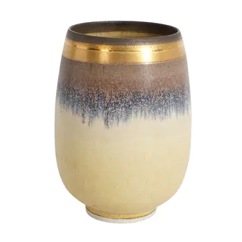 Hazel Johnstone (British 1933-2011) Vessel with bronze rim and a band of gold lustre