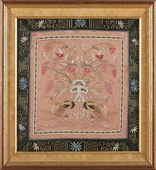 Two Chinese embroidered silk panels
