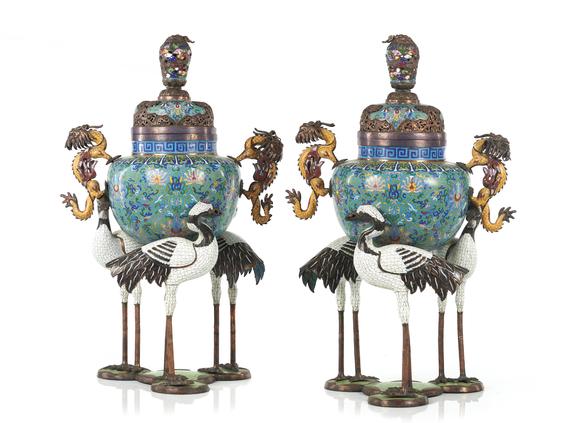 VERITAS Art AuctioneersA pair of large cloisonné censers