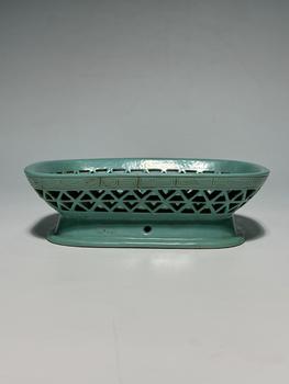 An Openwork Turquoise-Glazed Oval Tray with Geometric Pattern Decoration, 19th–20th Century