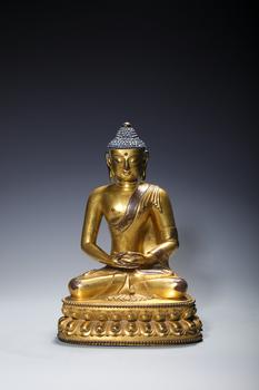 A Gilt Bronze Seated Amitabha Buddha on Lotus Base, China, 14th–17th centuries