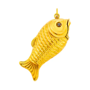 Gold and Sapphire Fish Pill Case Pendant