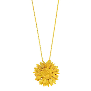 Asprey Gold Sunflower Pendant Clip-Brooch with Gold Chain Necklace
