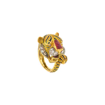 Two-Color Gold, Enamel and Diamond Tiger Ring