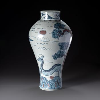 李朝 釉里紅染付鶴紋花瓶
