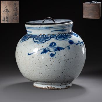 李朝 花卉文壺