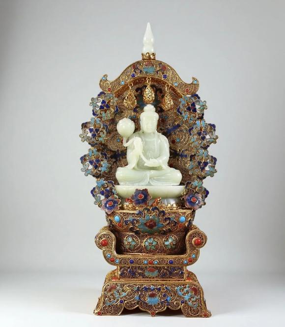 東京蕓術(shù)|2026東京蕓術(shù)競売春季藝術(shù)品拍賣會清 花絲鎏金和田白玉觀音一尊