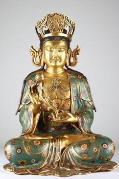 明 銅景泰藍(lán)鎏金大勢至菩薩坐像