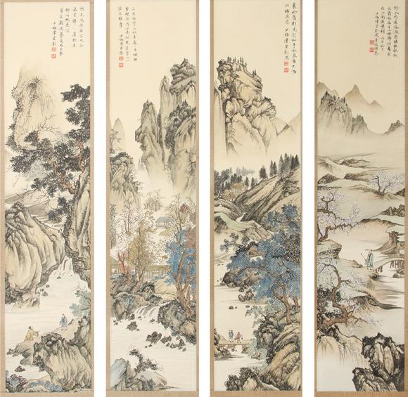 東京蕓術(shù)|2026東京蕓術(shù)競売春季藝術(shù)品拍賣會陳少梅 四季山居圖四條屏 裱片紙本設(shè)色