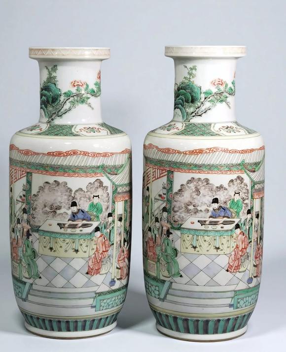 東京蕓術(shù)|2026東京蕓術(shù)競(jìng)売春季藝術(shù)品拍賣(mài)會(huì)清康熙五彩十八學(xué)士圖棒槌瓶