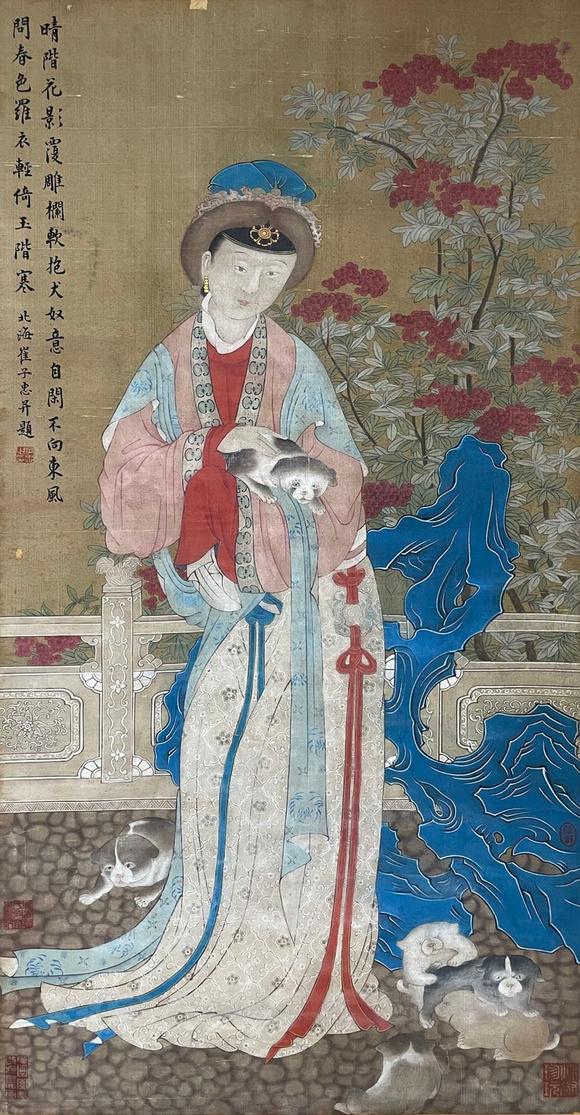 東京蕓術(shù)崔子忠 庭院抱犬仕女圖 絹本