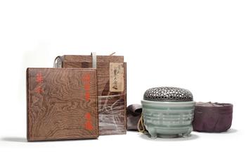A Longquan Celadon Trigram Censer with Silver Wire Mesh Cover, 13th–14th C Pr.