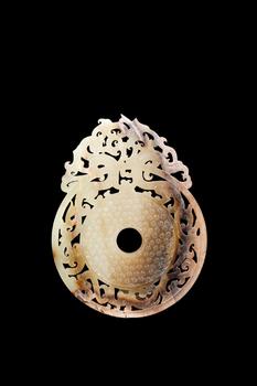 A Pale Yellow Jade Openwork Dragon Phoenix Bi Disc, Han, Circa 2nd C BC–2nd C AD Pr.