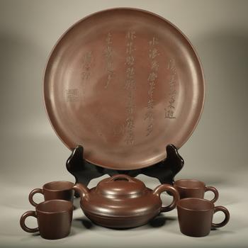 紫砂線圓套壺一組六件