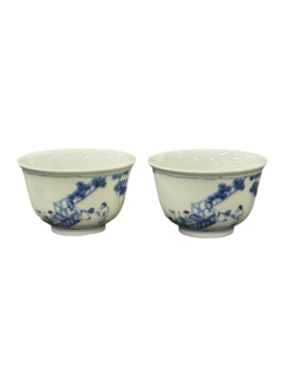 明成化青花加彩高仕圖杯一對(duì)