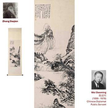 1940 ZHANG DAQIAN LANDSCAPE WITH RIVER AND CLIFFS PAINTING